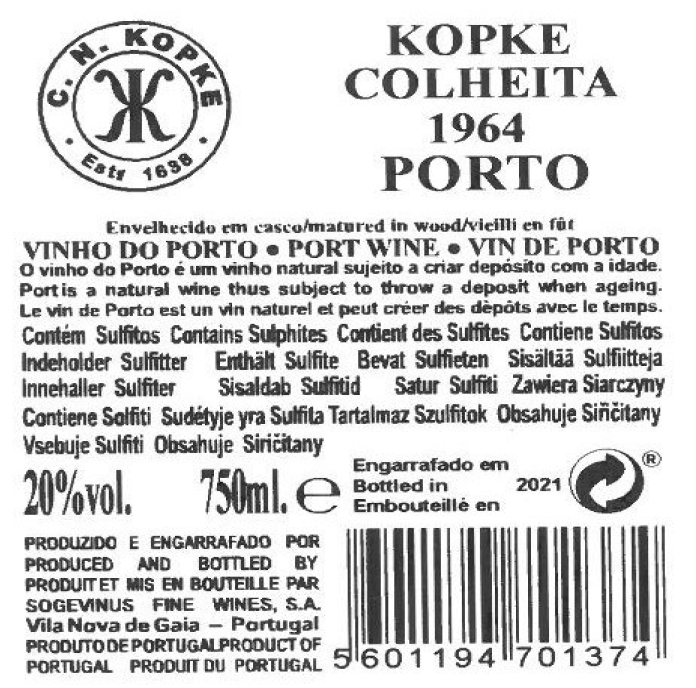 Vinho do Porto Kopke Colheita 1964 Tawny