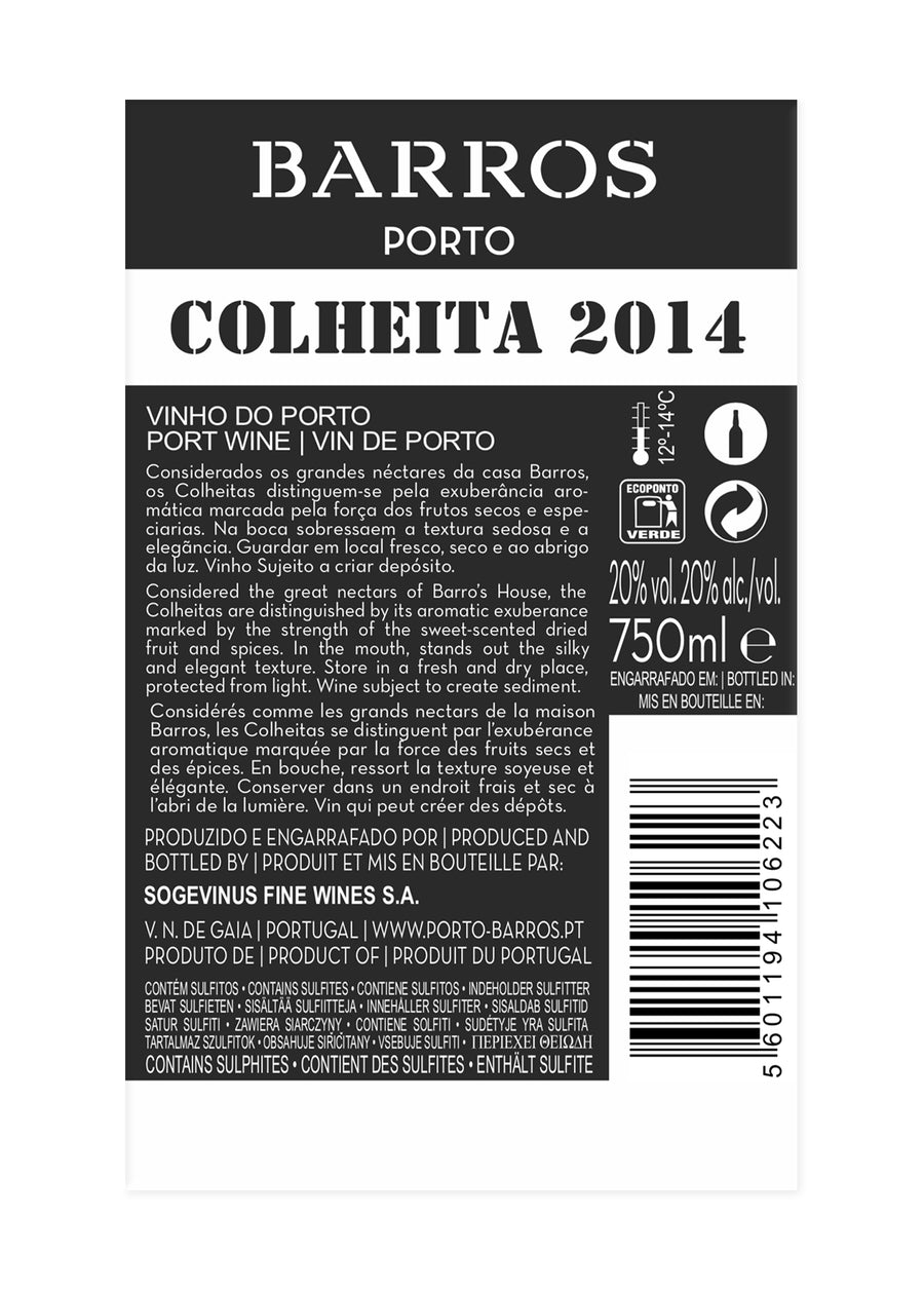 VINHO DO PORTO BARROS COLHEITA 2014 TAWNY