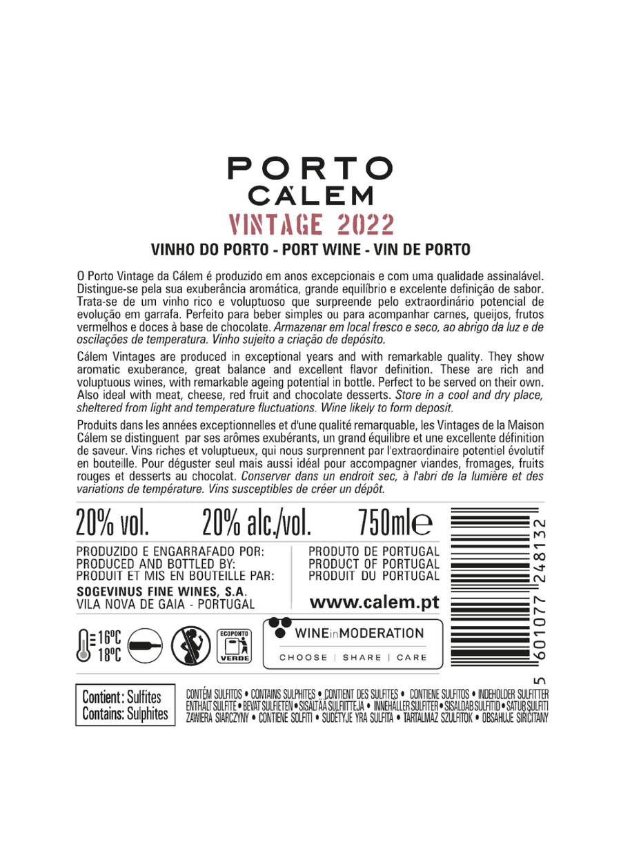 VINHO DO PORTO CÁLEM VINTAGE 2022