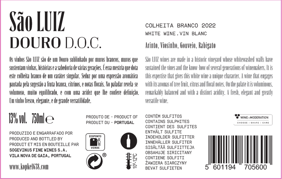 São Luiz Colheita White Wine 2022 back label